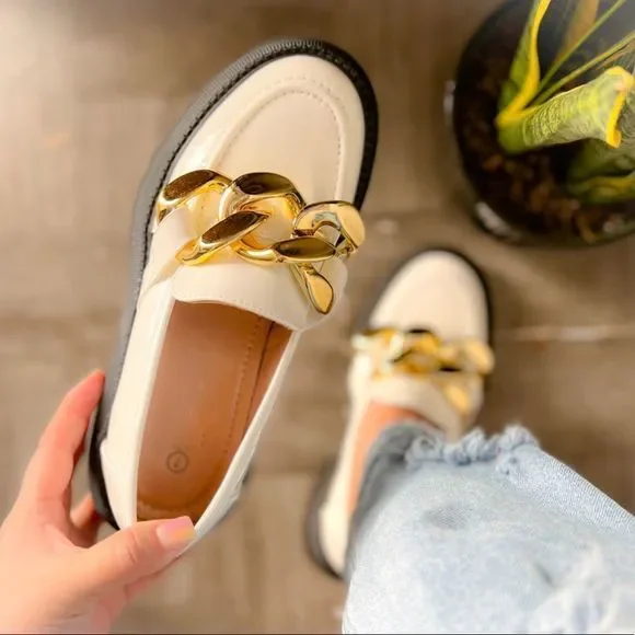 White Chain Strap Platform Loafers - Picture 4 of 11